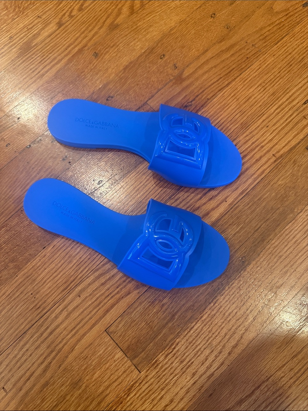 size 37 dolce& Gabbana women’s Vibrant Blue Logo Slide Sandals new no box